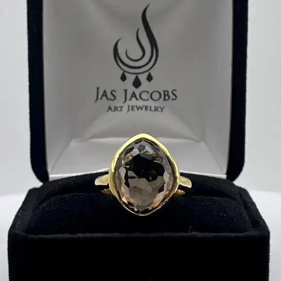 Beautiful 5ct Genuine Smoky Quartz Ring 18k Gold Vermeil Gold Smoky Quartz Ring - Picture 8 of 10